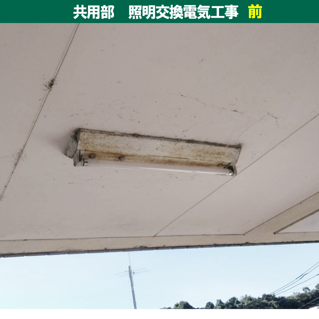 共用部屋外照明・防雨形照明・屋外軒下照明|照明器具交換電気工事|川崎市中原区