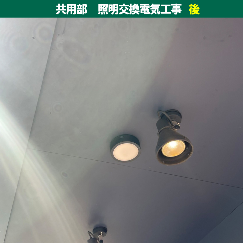 共用部屋外照明・防雨形照明・屋外軒下照明|照明器具交換電気工事|川崎市中原区