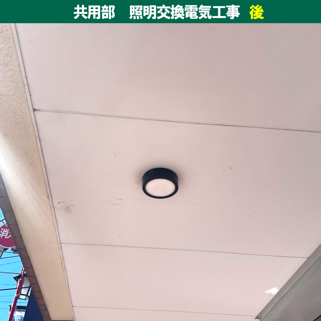 共用部屋外照明・防雨形照明・屋外軒下照明|照明器具交換電気工事|川崎市中原区